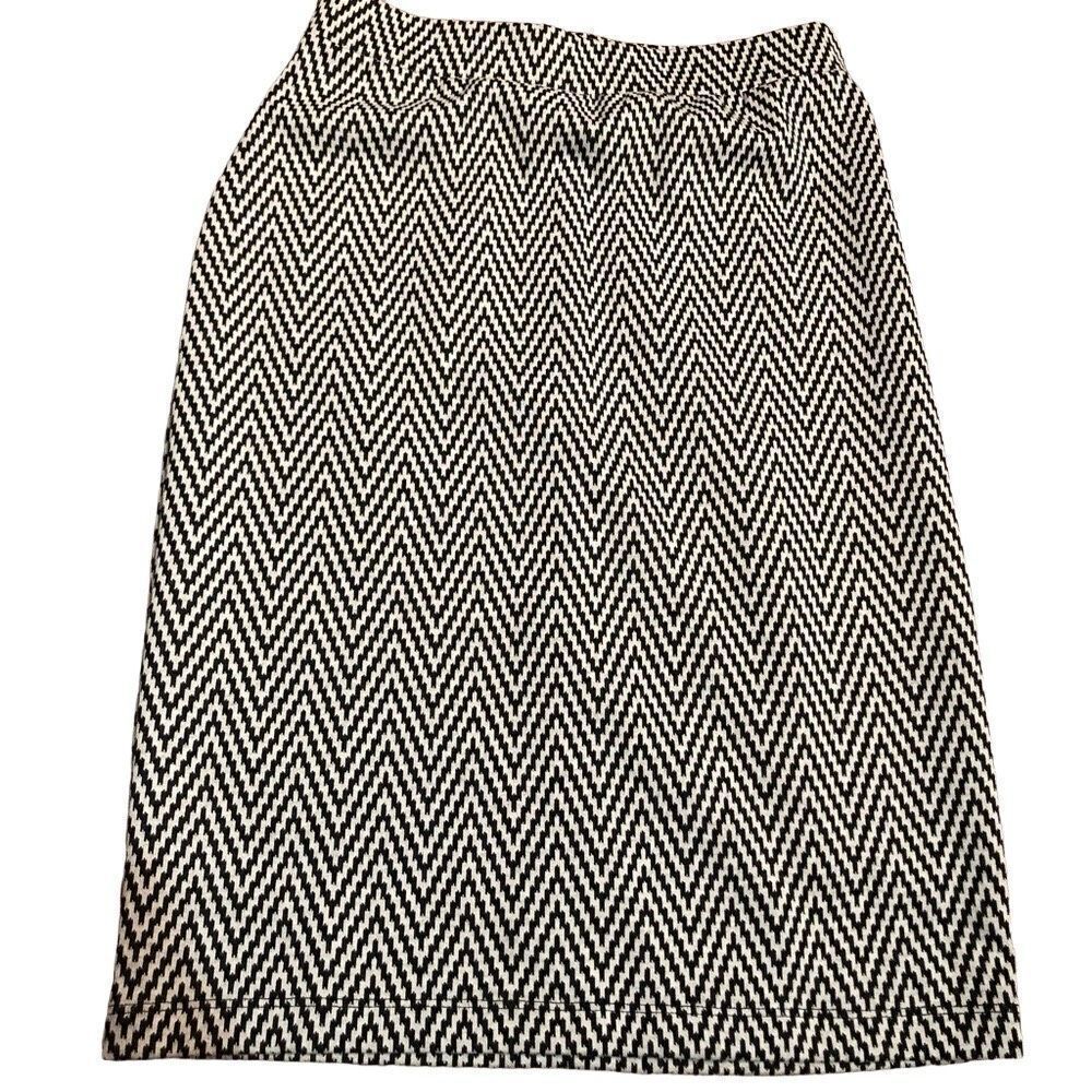 Liz Claiborne Womens Pencil Skirt Petite XS Herrinbone Black White Jacquard